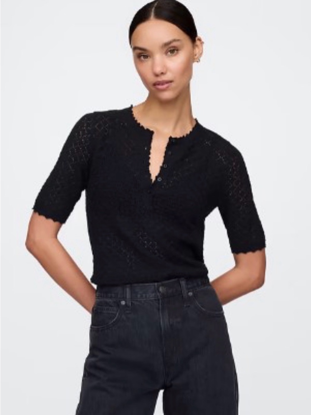 GAP Linen Blend Pointelle Henley Size L